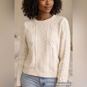 J. Crew Cream Heart Cable Knit Sweater (size XL)